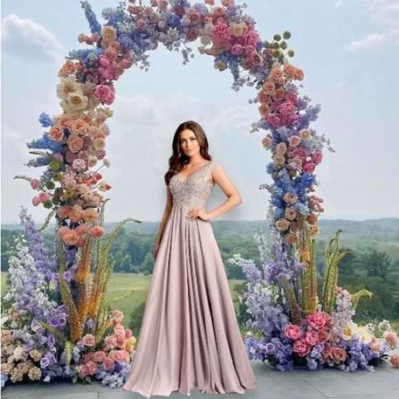 NWT Mac Duggal 20264 Applique Cap Sleeve Bodice Flowy Vintage Lilac Dress size 4 - Picture 12 of 16